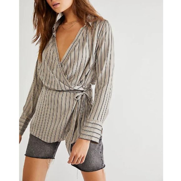 FREE PEOPLE striped belted top size large - Picture 1 of 4